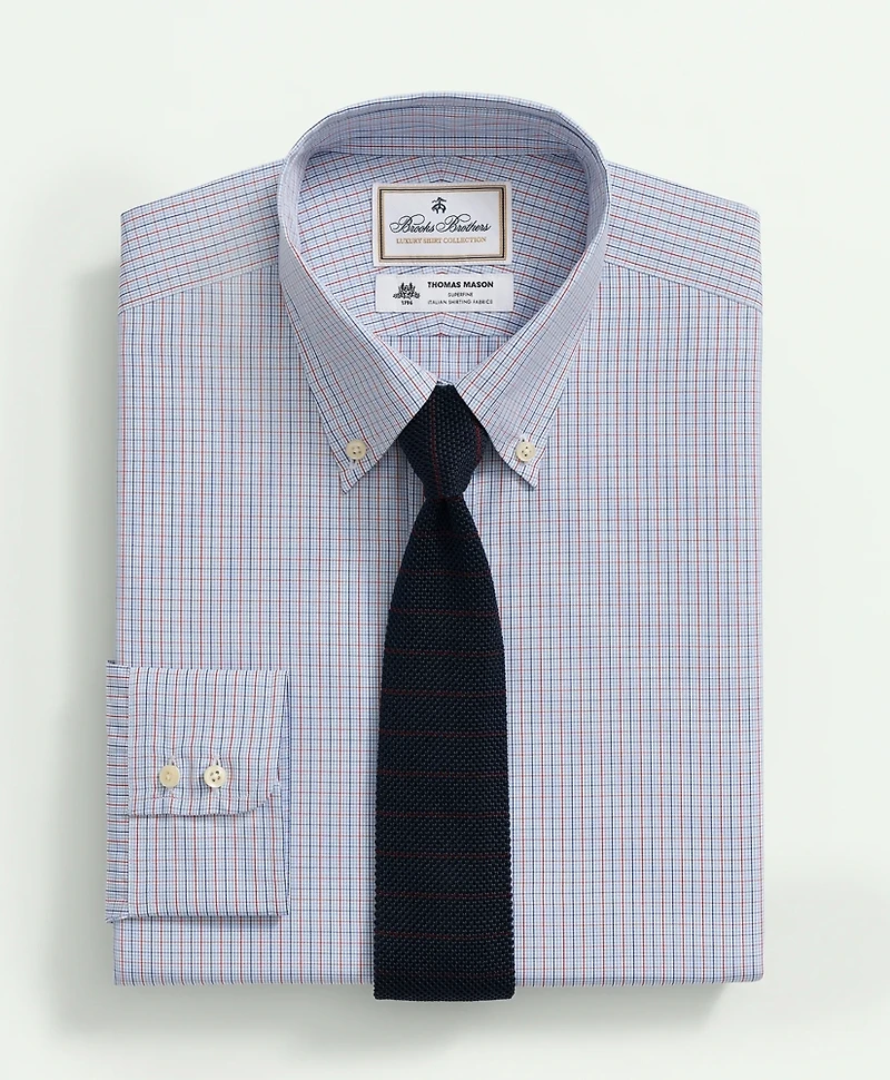 Brooks Brothers X Thomas Mason<sup>®</sup> Cotton Poplin Button-Down Collar, Micro Checked Dress Shirt
