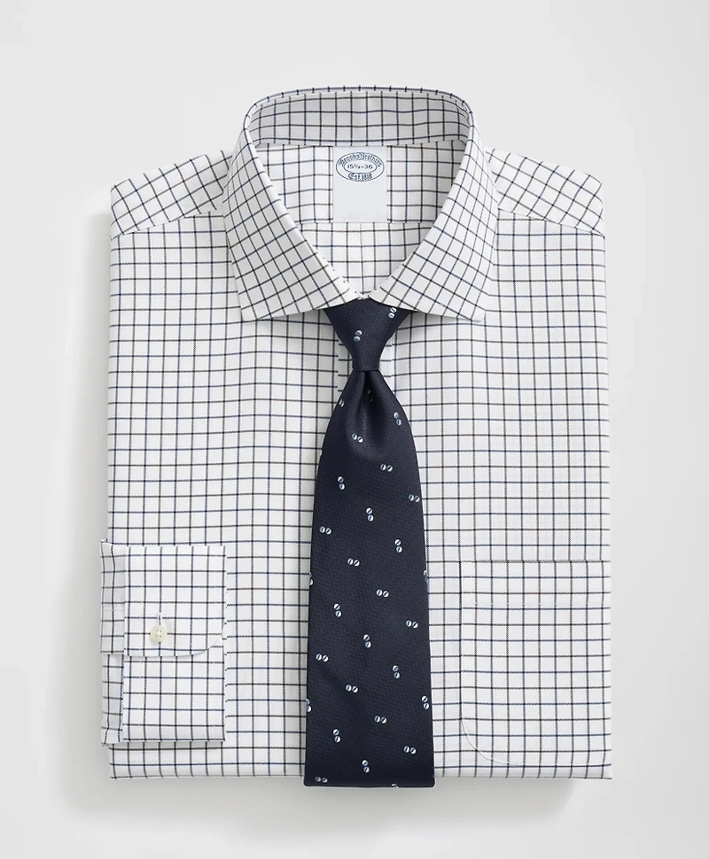 Stretch Supima<sup>®</sup> Cotton Non-Iron English Spread Collar, Alternating Windowpane Dress Shirt