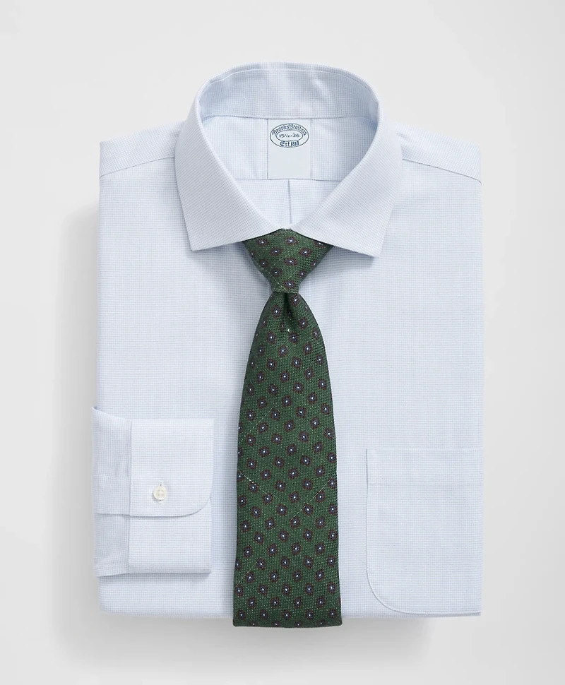 Stretch Supima<sup>®</sup> Cotton Non-Iron English Spread Collar, Micro-Grid Dress Shirt