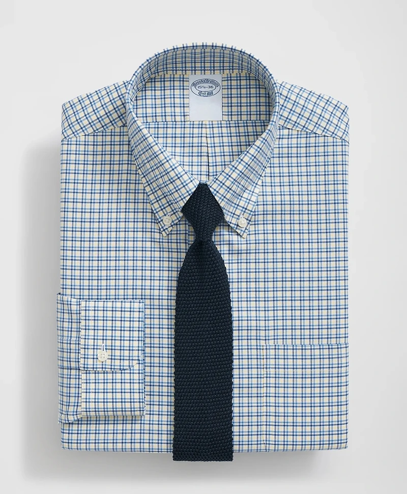 Stretch Supima<sup>®</sup> Cotton Non-Iron Twill Polo Button Down Collar, Multi-Check Dress Shirt