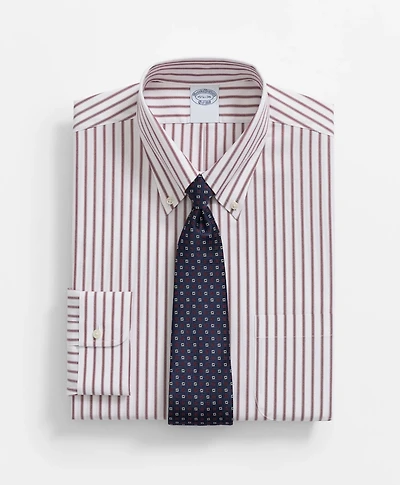 Stretch Supima<sup>®</sup> Cotton Non-Iron Pinpoint Oxford Polo Button Down Collar, Ticking Stripe Dress Shirt