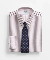 Stretch Supima<sup>®</sup> Cotton Non-Iron Pinpoint Oxford Polo Button Down Collar, Ticking Stripe Dress Shirt