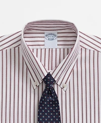 Stretch Supima<sup>®</sup> Cotton Non-Iron Pinpoint Oxford Polo Button Down Collar, Ticking Stripe Dress Shirt