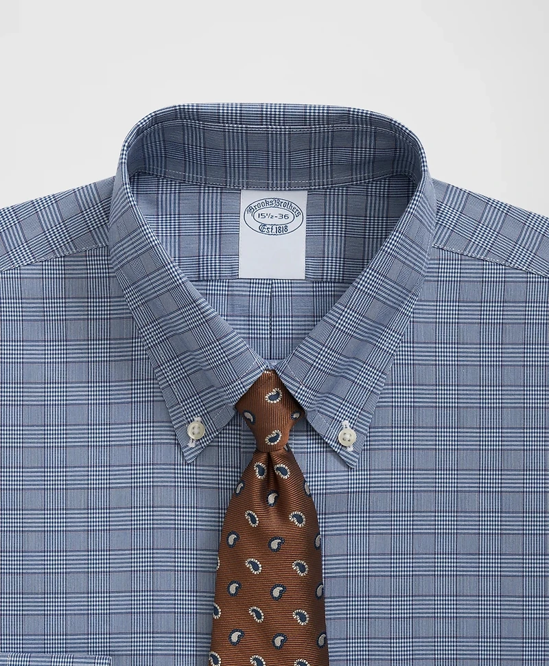 Stretch Supima<sup>®</sup> Cotton Non-Iron Pinpoint Oxford Polo Button Down Collar, Glen Check Dress Shirt