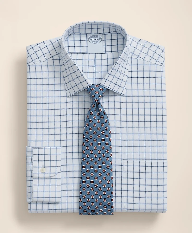 Brooks Brothers Explorer Collection Non-Iron Twill Ainsley Collar, Windowpane Dress Shirt