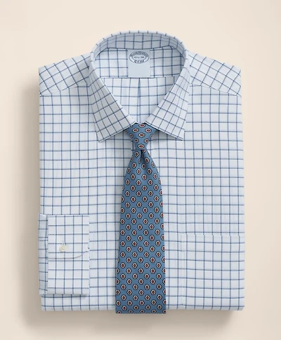 Brooks Brothers Explorer Collection Non-Iron Twill Ainsley Collar, Windowpane Dress Shirt