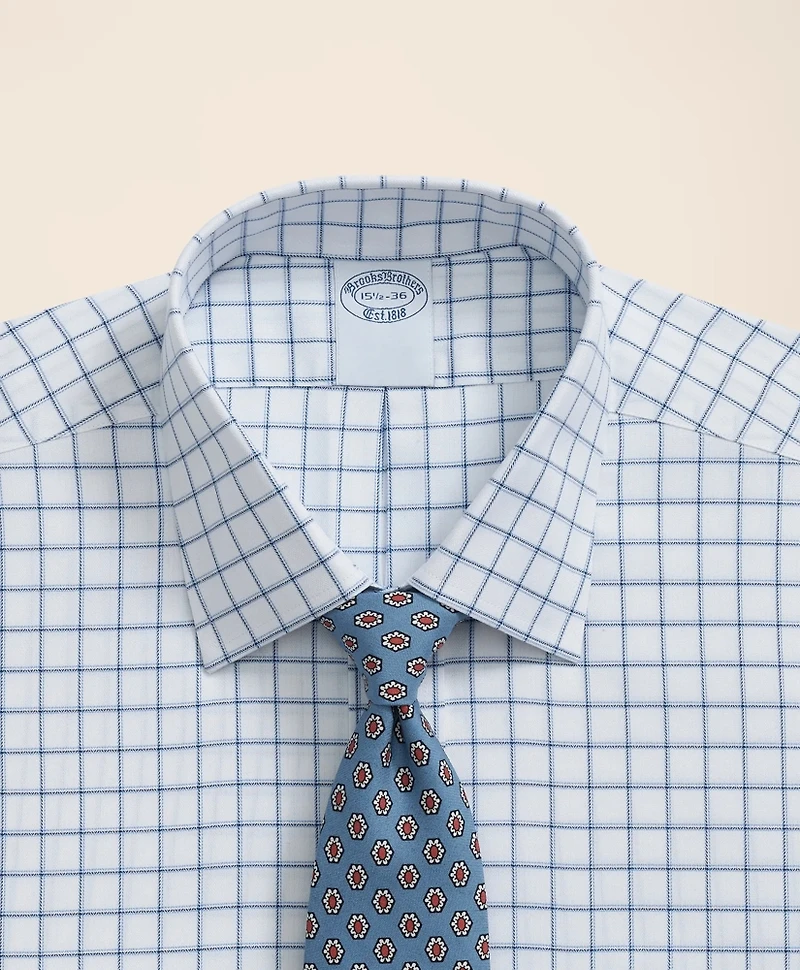Brooks Brothers Explorer Collection Non-Iron Twill Ainsley Collar, Windowpane Dress Shirt