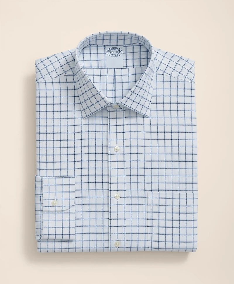 Brooks Brothers Explorer Collection Non-Iron Twill Ainsley Collar, Windowpane Dress Shirt