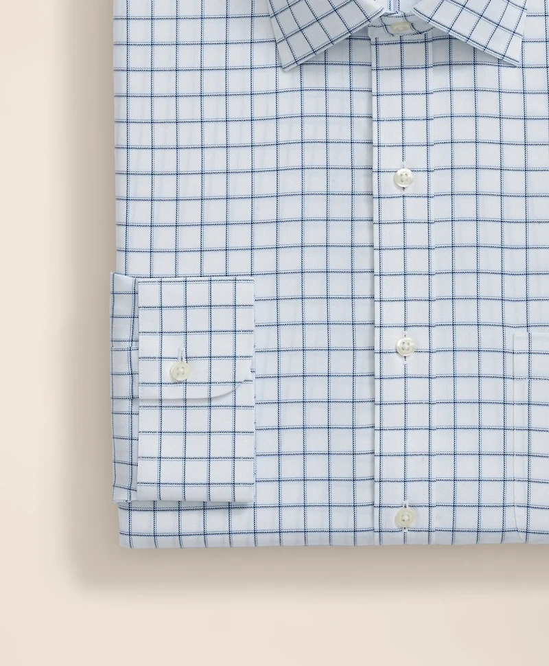 Brooks Brothers Explorer Collection Non-Iron Twill Ainsley Collar, Windowpane Dress Shirt