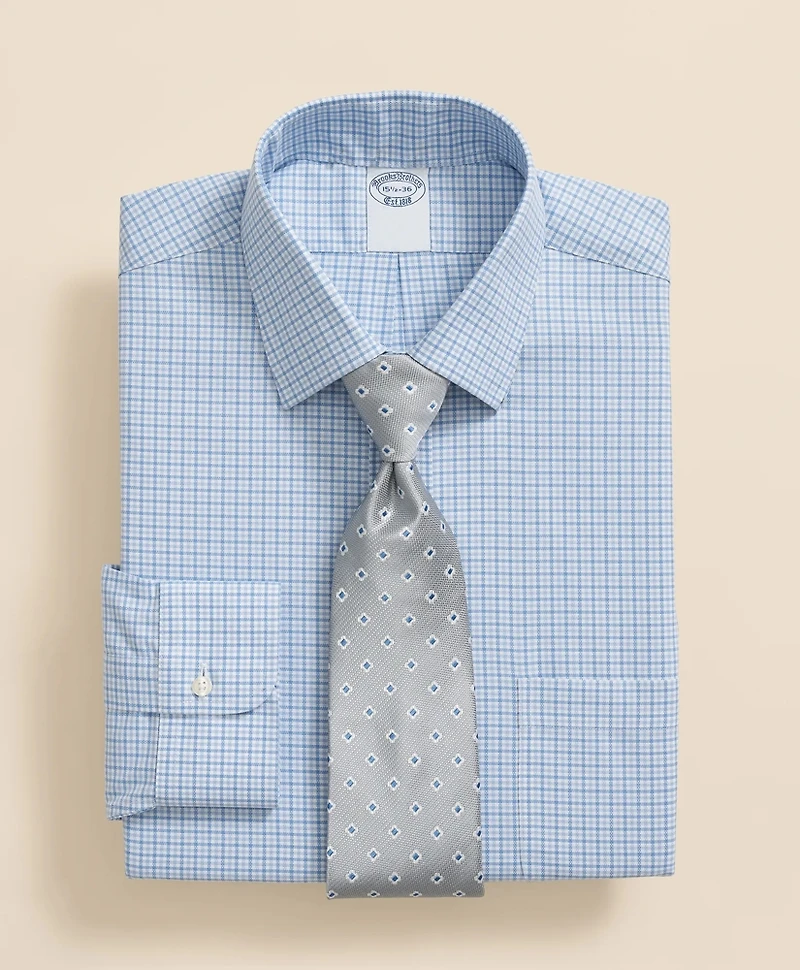 Stretch Supima<sup>®</sup> Cotton Non-Iron Royal Oxford Ainsley Collar, Checked Dress Shirt