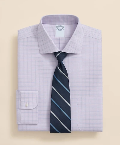 Stretch Supima<sup>®</sup> Cotton Non-Iron Royal Oxford English Spread Collar, Checked Dress Shirt