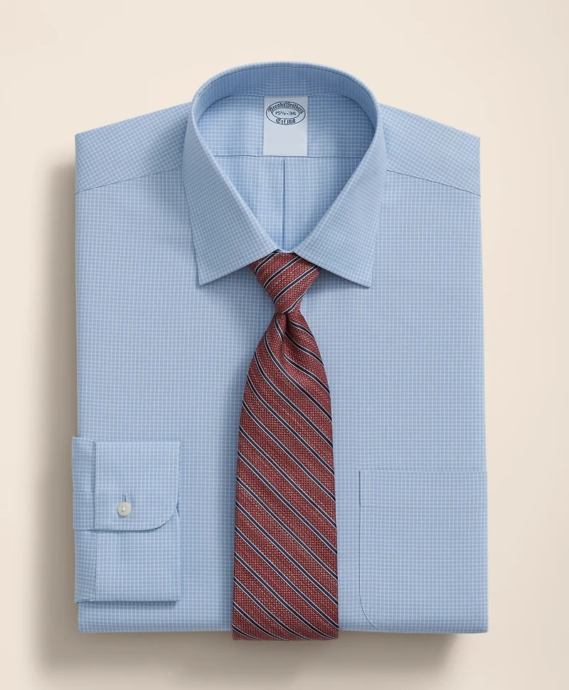 Stretch Supima<sup>®</sup> Cotton Non-Iron Pinpoint Oxford Ainsley Collar, Micro Grid Dress Shirt