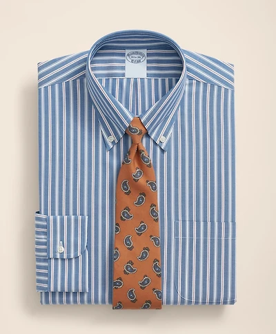 Stretch Supima<sup>®</sup> Cotton Non-Iron Pinpoint Oxford Polo Button Down Collar, Track Stripe Dress Shirt