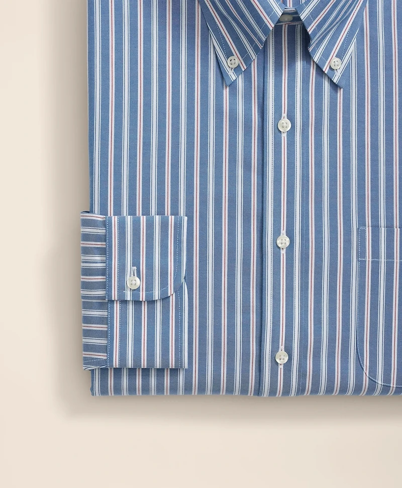 Stretch Supima<sup>®</sup> Cotton Non-Iron Pinpoint Oxford Polo Button Down Collar, Track Stripe Dress Shirt