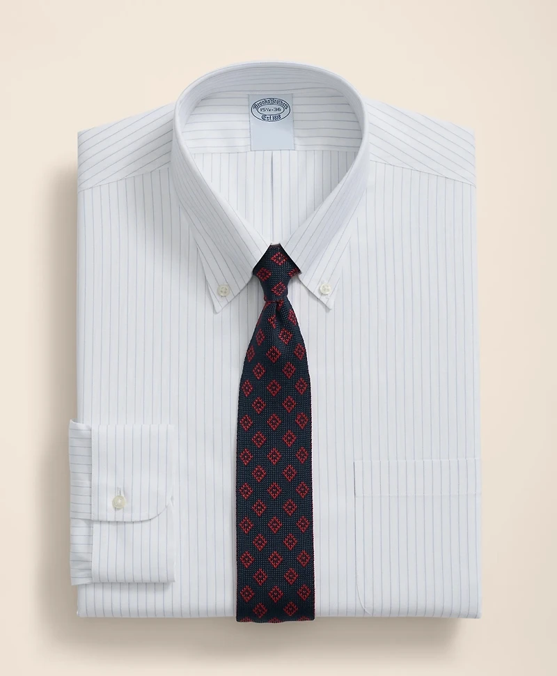Stretch Supima<sup>®</sup> Cotton Non-Iron Pinpoint Oxford Polo Button Down Collar, Pinstripe Dress Shirt