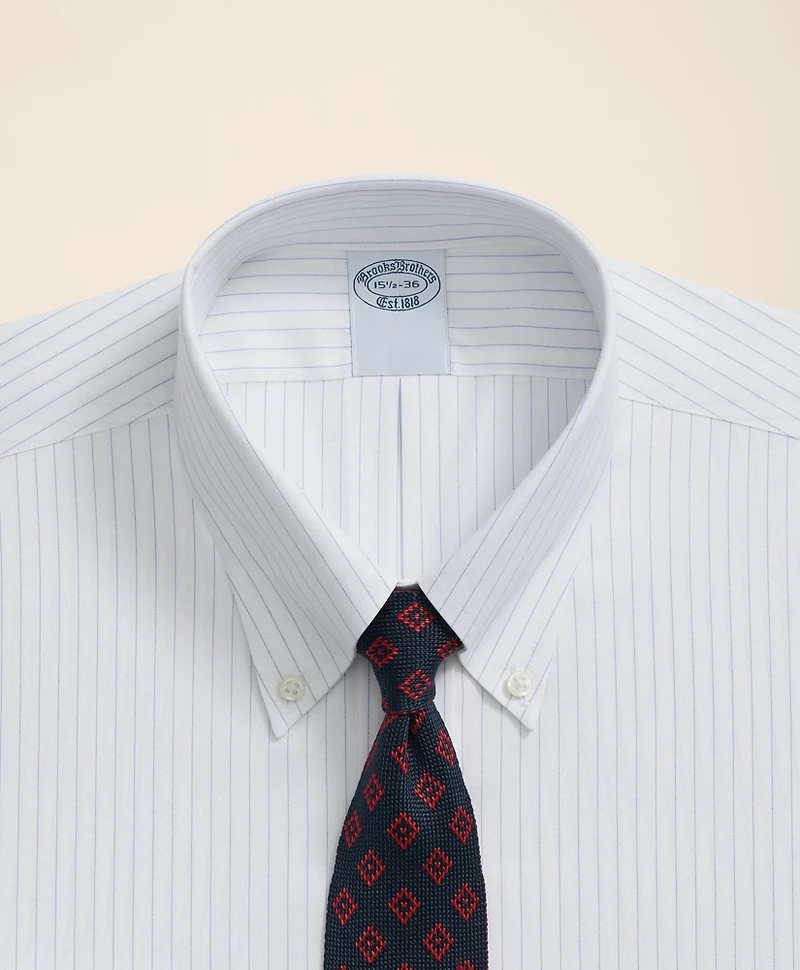 Stretch Supima<sup>®</sup> Cotton Non-Iron Pinpoint Oxford Polo Button Down Collar, Pinstripe Dress Shirt