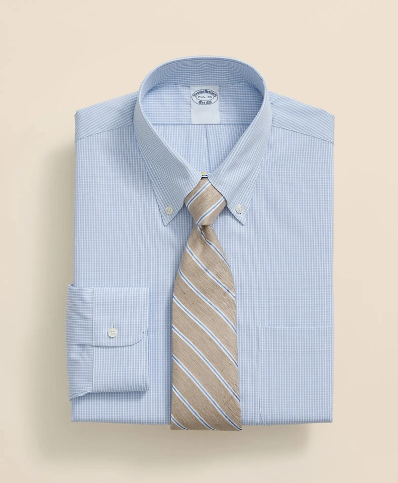 Pure Supima<sup>®</sup> Cotton Regular-Finish Polo Button Down Collar, Micro Windowpane Dress Shirt