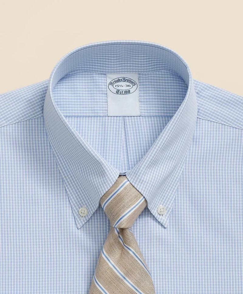 Pure Supima<sup>®</sup> Cotton Regular-Finish Polo Button Down Collar, Micro Windowpane Dress Shirt