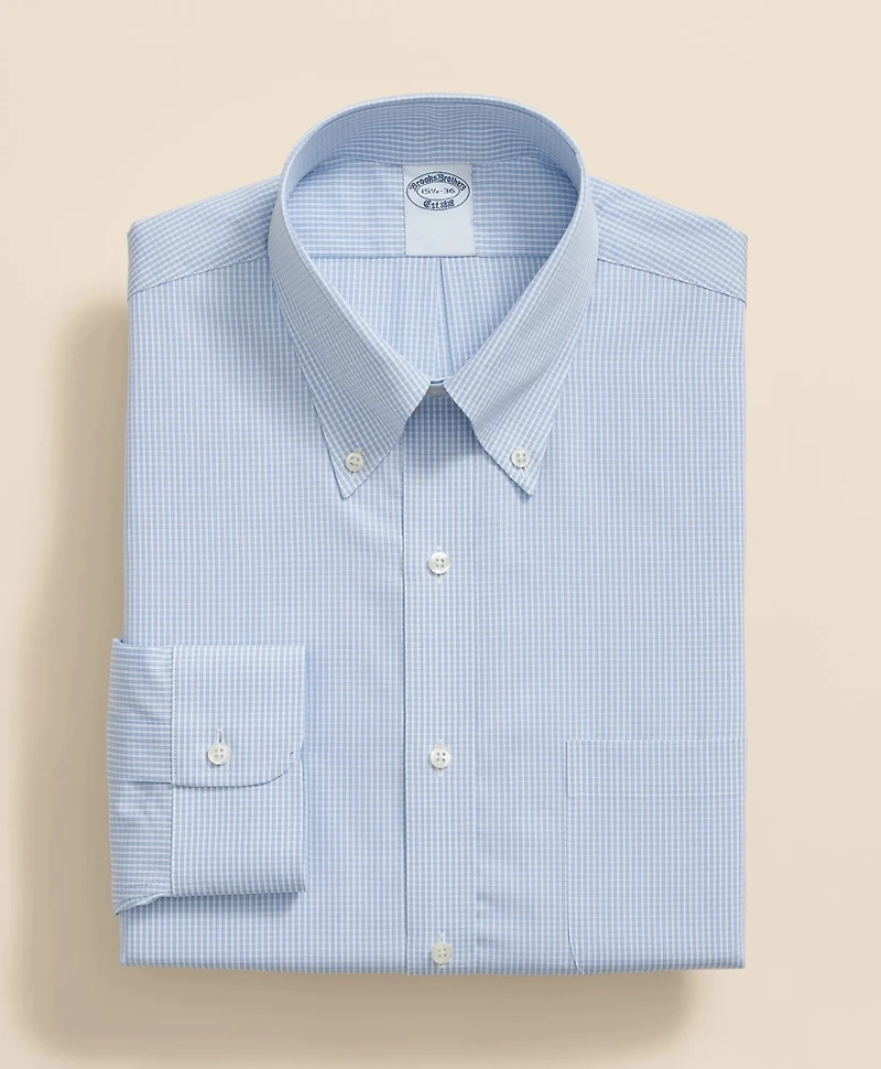 Pure Supima<sup>®</sup> Cotton Regular-Finish Polo Button Down Collar, Micro Windowpane Dress Shirt