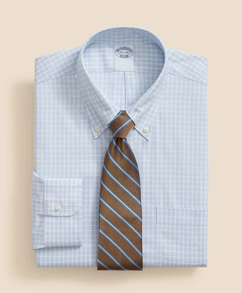 Stretch Supima<sup>®</sup> Cotton Non-Iron Pinpoint Oxford Polo Button Down Collar, Outline Check Dress Shirt