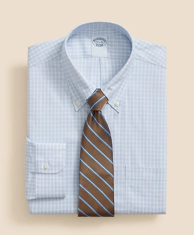 Stretch Supima<sup>®</sup> Cotton Non-Iron Pinpoint Oxford Polo Button Down Collar, Outline Check Dress Shirt