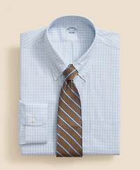 Stretch Supima<sup>®</sup> Cotton Non-Iron Pinpoint Oxford Polo Button Down Collar, Outline Check Dress Shirt