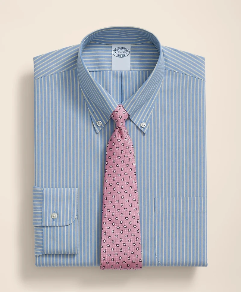 Stretch Supima<sup>®</sup> Cotton Non-Iron Broadcloth Polo Button-Down Collar, Striped Dress Shirt