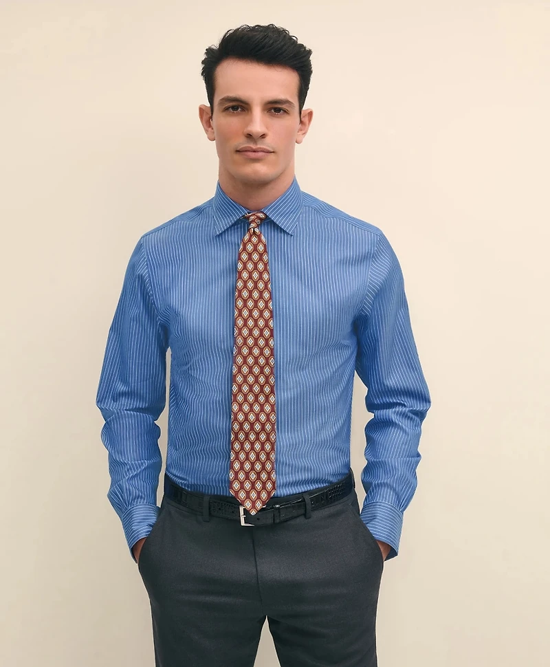 Brooks Brothers x Thomas Mason<sup>®</sup> Cotton Poplin Ainsley Collar, Striped Dress Shirt