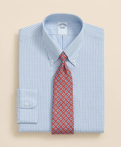 Pure Supima<sup>®</sup> Cotton Regular-Finish, Polo Button-Down Collar Grid Check Dress Shirt