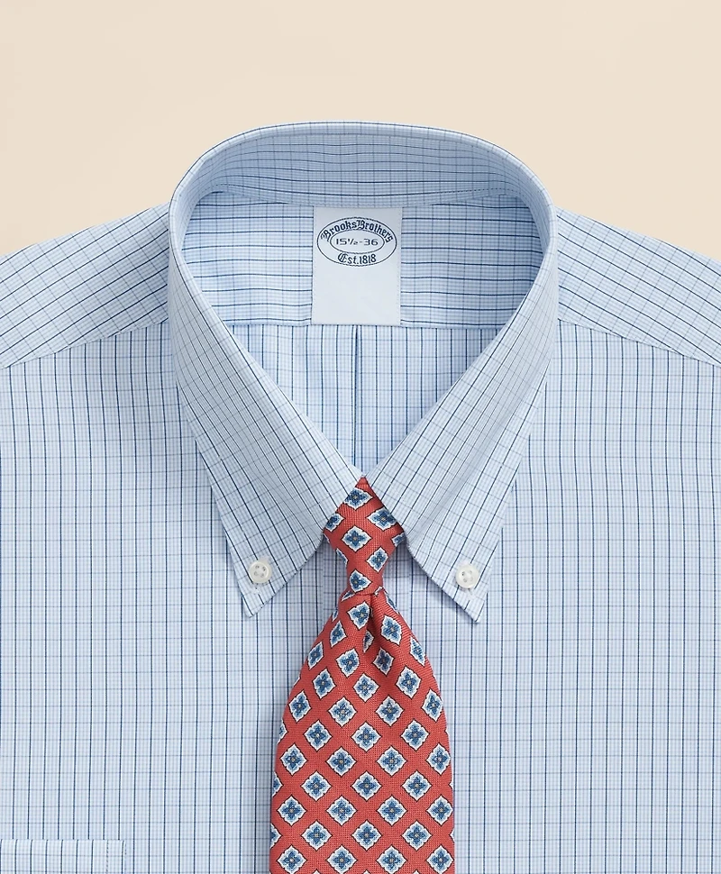 Pure Supima<sup>®</sup> Cotton Regular-Finish, Polo Button-Down Collar Grid Check Dress Shirt