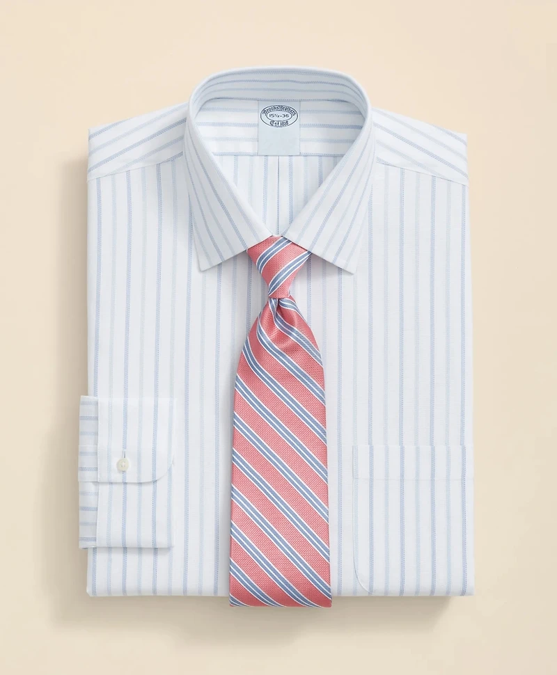 Stretch Supima<sup>®</sup> Cotton Non-Iron Royal Oxford Ainsley Collar, Alternating Stripe Dress Shirt