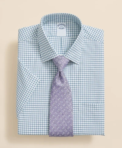 Stretch Supima<sup>®</sup> Cotton Non-Iron Broadcloth Ainsley Collar, Windowpane Short-Sleeve Dress Shirt