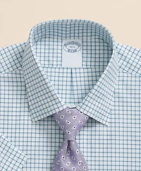 Stretch Supima<sup>®</sup> Cotton Non-Iron Broadcloth Ainsley Collar, Windowpane Short-Sleeve Dress Shirt