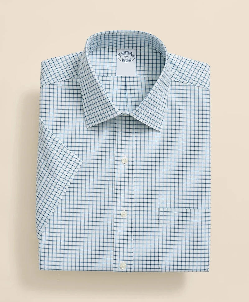 Stretch Supima<sup>®</sup> Cotton Non-Iron Broadcloth Ainsley Collar, Windowpane Short-Sleeve Dress Shirt
