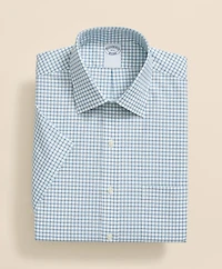 Stretch Supima<sup>®</sup> Cotton Non-Iron Broadcloth Ainsley Collar, Windowpane Short-Sleeve Dress Shirt