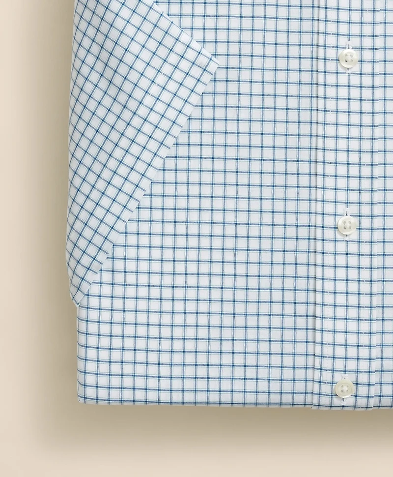 Stretch Supima<sup>®</sup> Cotton Non-Iron Broadcloth Ainsley Collar, Windowpane Short-Sleeve Dress Shirt