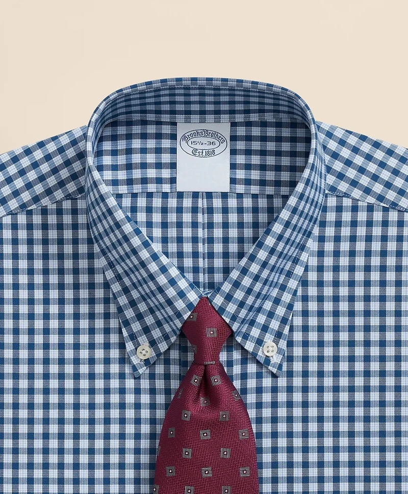 Stretch Supima<sup>®</sup> Cotton Non-Iron Pinpoint Oxford Polo Button Down Collar, Check Dress Shirt