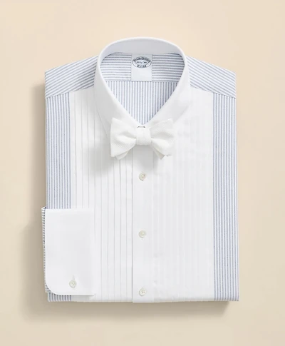 Cotton Oxford Polo Button-Down Collar, 10-Pleat Contrast-Stripe Tuxedo Shirt