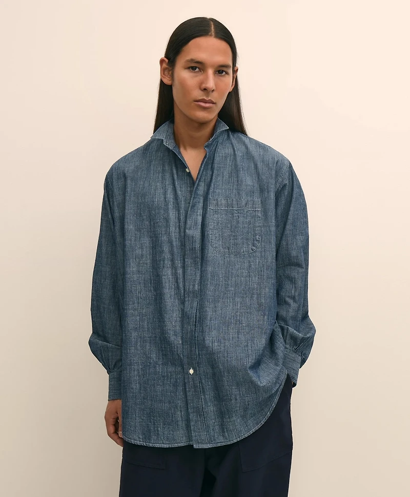 Brooks Brothers X Engineered Garments Cotton Chambray Wing Collar Oversized Dress Shirt
