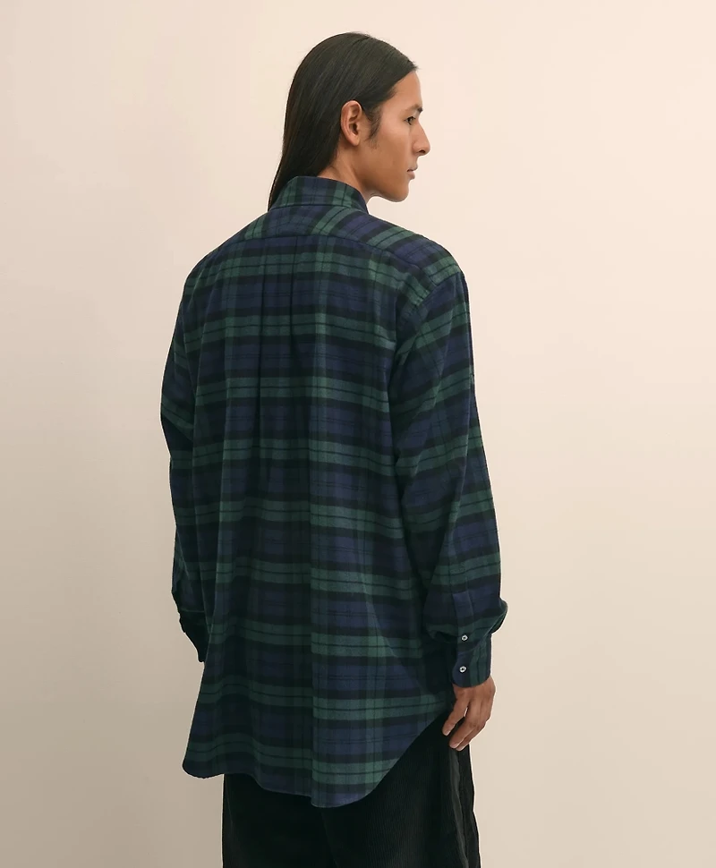 Brooks Brothers X Engineered Garments Cotton Flannel Round Pinhole Collar Oversized, Tartan Dress Shirt