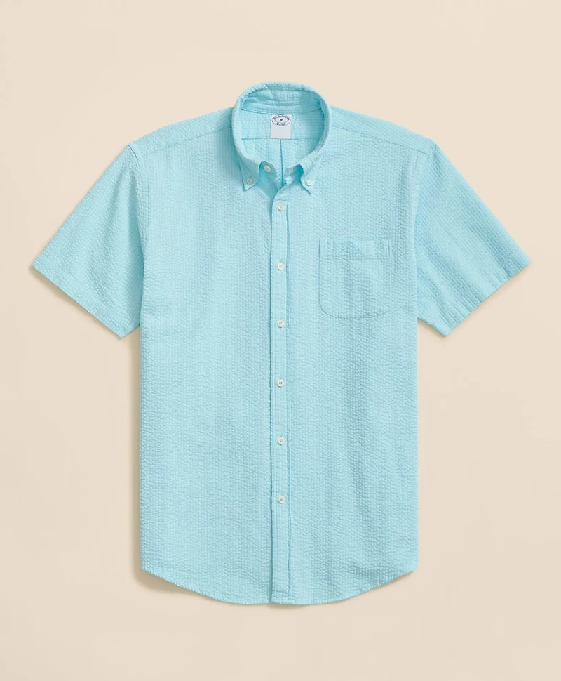 Stretch Cotton Seersucker Button-Down Collar Short-Sleeve Sport Shirt