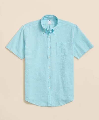 Stretch Cotton Seersucker Button-Down Collar Short-Sleeve Sport Shirt
