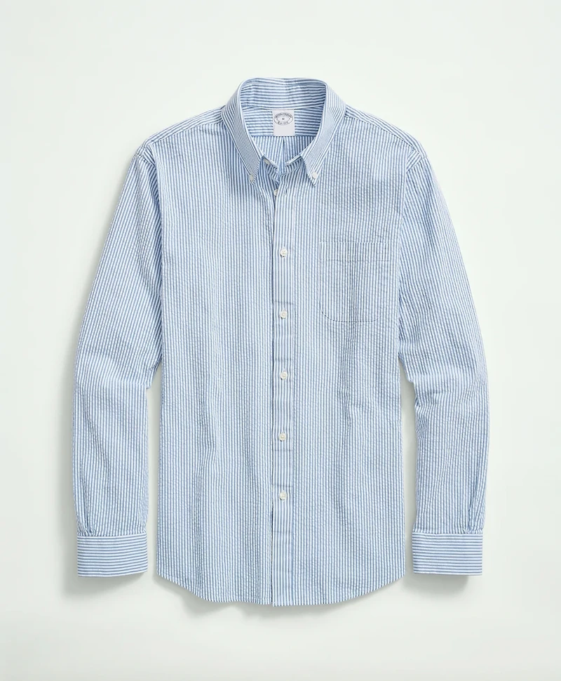 Washed Cotton Seersucker Button-Down Collar