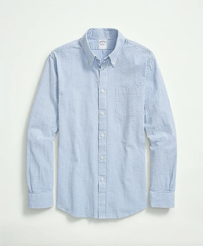 Washed Cotton Seersucker Button-Down Collar