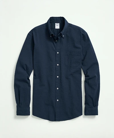 Washed Cotton Seersucker Button-Down Collar Sport Shirt