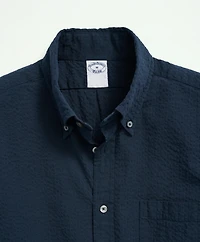 Washed Cotton Seersucker Button-Down Collar Sport Shirt