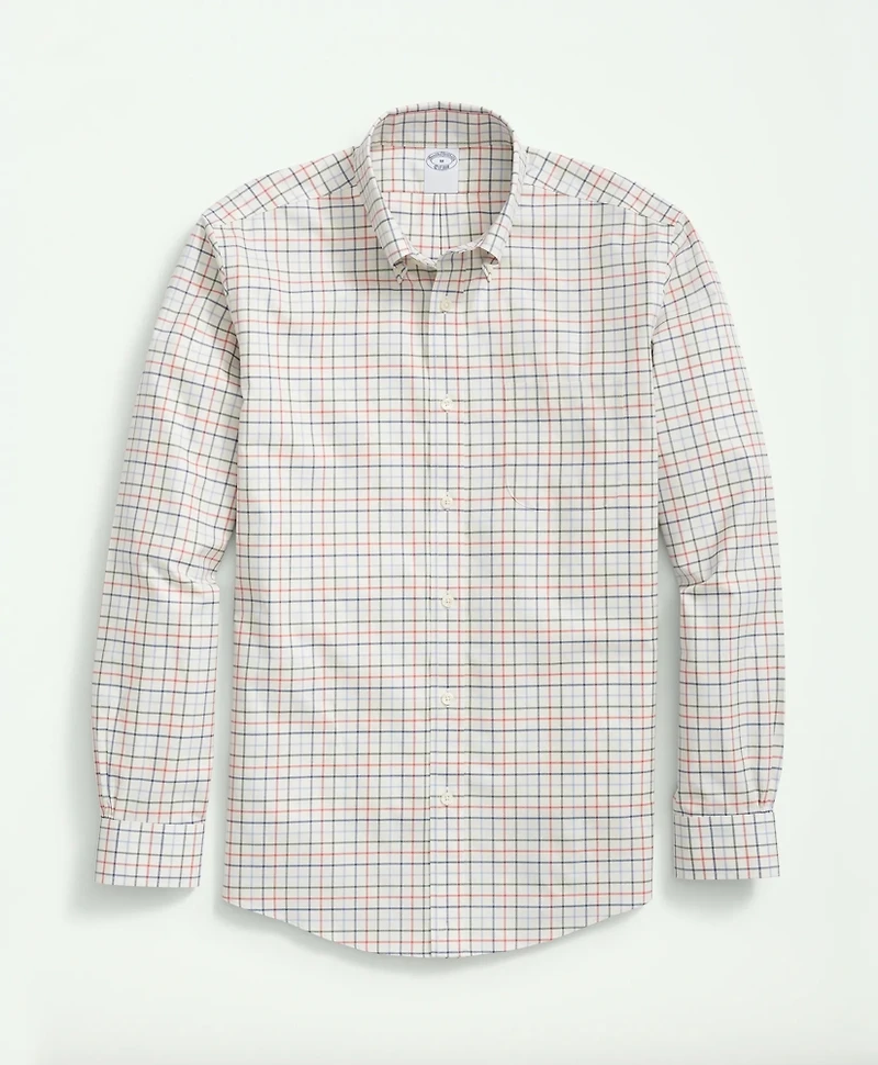 Stretch Supima<sup>®</sup> Cotton Non-Iron Twill Polo Button Down Collar, Tattersall Shirt