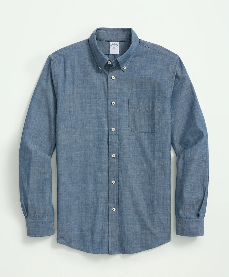 Chambray Cotton Poplin Polo Button Down Collar, Sport Shirt
