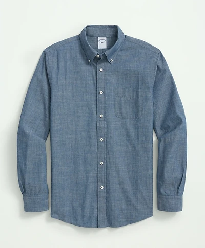 Chambray Cotton Poplin Polo Button Down Collar, Sport Shirt