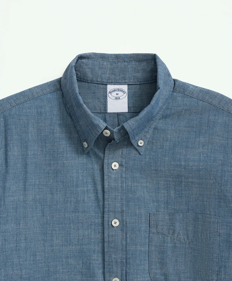 Chambray Cotton Poplin Polo Button Down Collar, Sport Shirt